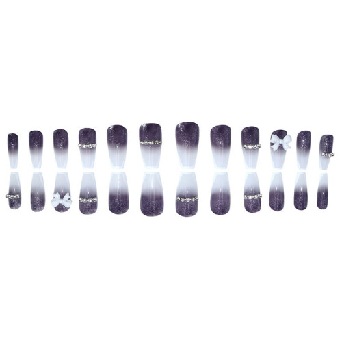 Kunstige negle lilla gradient sløjfe 24 stk. 2
