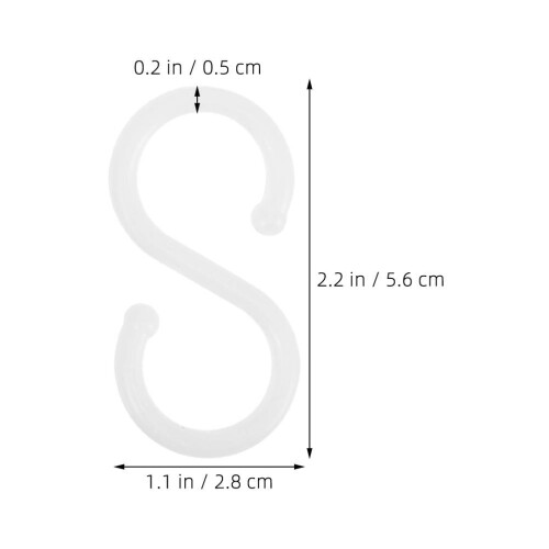 200pcs White Plastic S Hooks for Hanging, Multifunctional Use, PP Material, Easy Installation for Home and Car 1