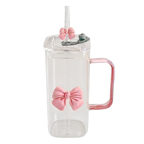 Hitzebeständiger Glasbecher mit Deckel und Strohhalm, 13 oz (ca. 370 ml) 2