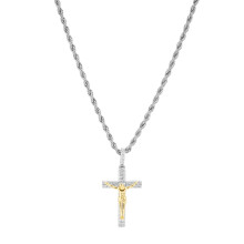Kreuzkette aus Kupferzirkonia, Jesuskreuz-Anhänger mit Kordelkette, detailreiche Christusfigur, religiöser Schmuck für Damen und Herren