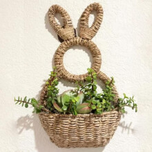 Hängender Hasenkorb mit Wandtasche – Frühlings-/Osterdeko, gewebte Hasenfigur, passend zu Blumen, Eiern und Geschenken