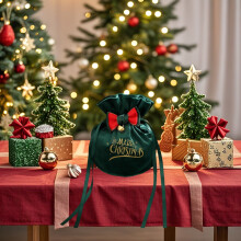 Sacs cadeaux de Noël en velours festif 12,5 x 15 cm - Pochettes à cordon réutilisables pour bonbons, décorations et petits cadeaux | Sacs cadeaux