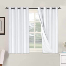 100% Blackout Thermal Insulated Linen Curtains, Heat & Light Blocking, 2 Panels, 52x45", Pure White