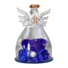 Bocal en verre avec rose éternelle surmontée d'un ange, décoration de table romantique pour la Saint-Valentin, cadeau idéal pour les amoureux