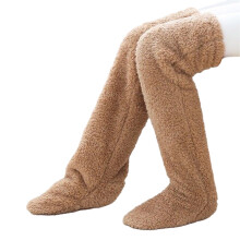 Dames dijhoge laarzensokken van koraalfleece, lange winterkousen, over de knie, beenwarmers, losse sokken tot op de grond.
