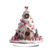 Ornements de Noël en acrylique, design plat 2D, motif cadeau coloré, décoration de Noël légère et incassable