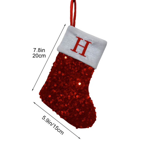 Julestrømper Røde Pailletter 18,5x14,5 cm med initialer 2