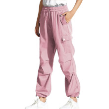 Pantaloni cargo da donna a tinta unita - Pantaloni casual a gamba dritta con chiusura a bottoni e tasche funzionali