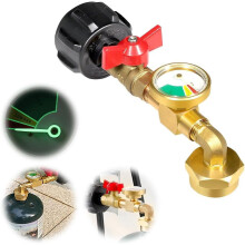Propane Refill Elbow Adapter with Gauge, QCC1 Compatible for 1 lb Tanks, 90 Gas Refill Adapter for Outdoor Use
