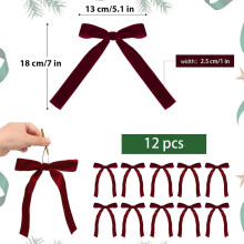 6pcs Wine Red Velvet Bows for Christmas Tree Decorations Wreath Garland Velvet Bows with Gold Ties Holiday DIY Gift Wrap Party Décor 5x7 In