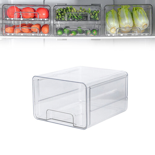 Clear Stackable Fridge Organizer Bin with Lid and Drain Tray 1