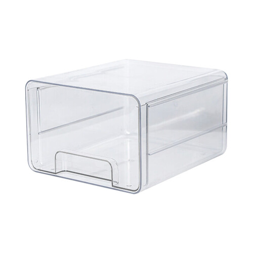Clear Stackable Fridge Organizer Bins with Strainer Layer, Plastic Pull-Out Drawer Containers for Fruits, Veggies & Drinks 1