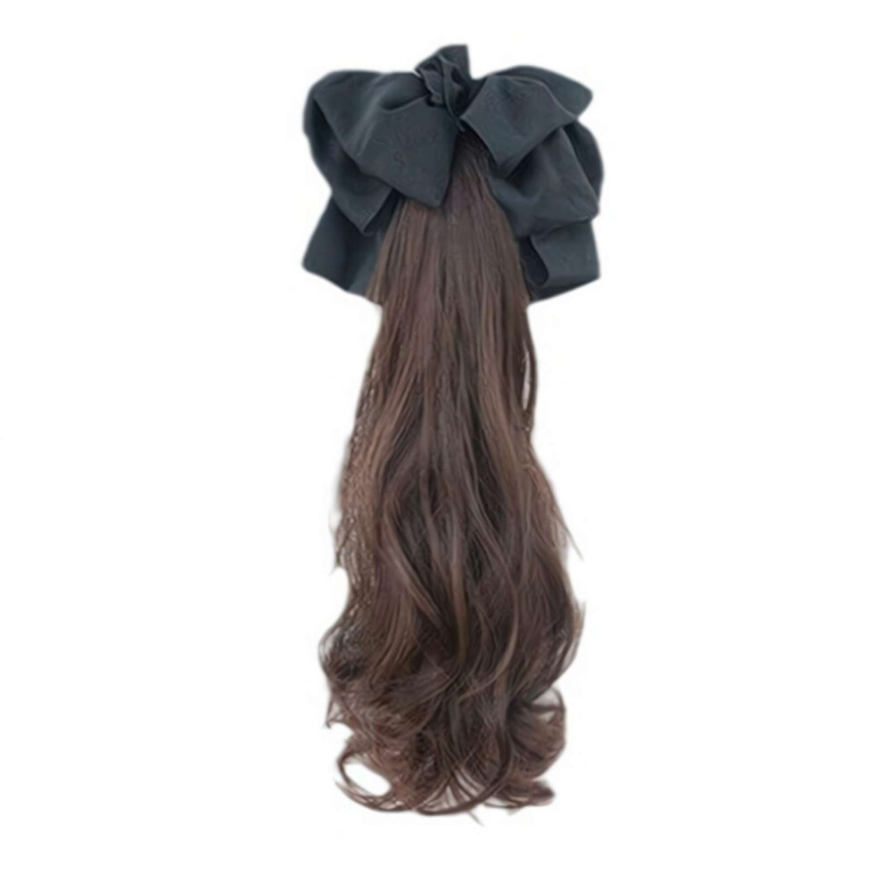 Unisex Bow Ponytail Wavy Wigs, Ponytail Extension Clip In Long Wavy Curly Wrap Around Pony Tail Synthetic Hairpiece For Women