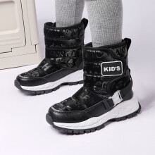 Toddler Girl Boots,Children Snow Boots Winter Solid Color for Kids Non Slip Padded Thickened Boots for Outdoor,Fall Booties,02 Black,9-9.5 Years