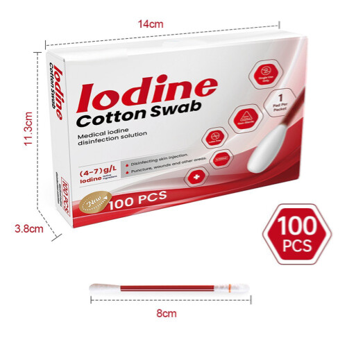 Wegwerp jodiumwattenstaafjes, 100 stuks, 40 ml 2