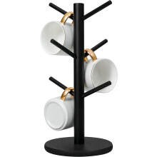 Árbol de madera para tazas con 6 ganchos y base gruesa.
