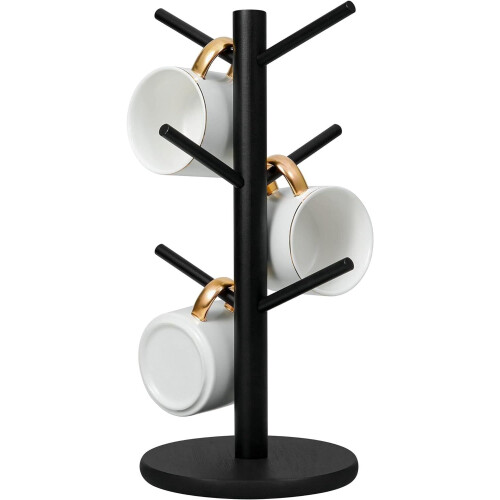 Wooden Mug Holder Tree with 6 Hooks and Thick Base