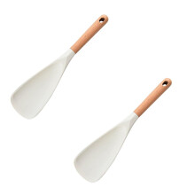 2 st. skedar i cederträ och ask, multifunktionsspatel, matlagningssked, blandningsskopa, silikon serveringsskedar för nonstick-köksredskap, vit