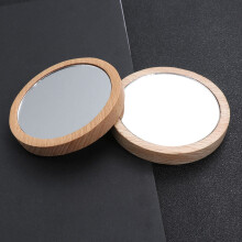 Compact Mirrors Round Makeup Mirrors Light Yellow Wood 4 Pcs for Travel