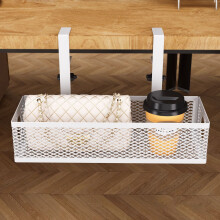 Étagère de rangement sous bureau avec crochets Style Bravo, organiseur de câbles et multiprises durable, blanc pur – Compatible avec les bureaux