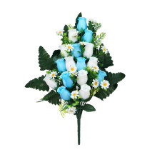 Fleurs de roses commémoratives réalistes avec vase, décoration de cimetière artificielle, couleurs inaltérables printemps-été, 71 cm (2