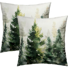Dekokissenbezüge mit Kiefernmotiv, 40 x 40 cm, 2er-Set, Winterwald-Dekokissenbezüge aus Baumwolle, quadratische Kissenbezüge für Sofa, Couch und