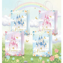 Bolsas de fiesta con diseño de castillo de princesa y príncipe con asas (24 unidades)