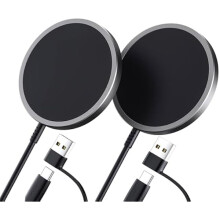 FU1999Mag-Safe 2-pack 15W magnetisk trådlös laddningsplatta – kompatibel med MagSafe, iPhone 16/15/14/13/12Mini och AirPods (svart)