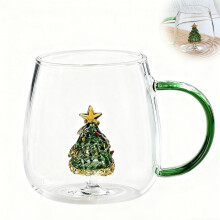Tasses à café en verre de Noël – Jolies tasses transparentes isothermes pour chocolat chaud, thé, latte, cappuccino, jus ; compatibles avec la
