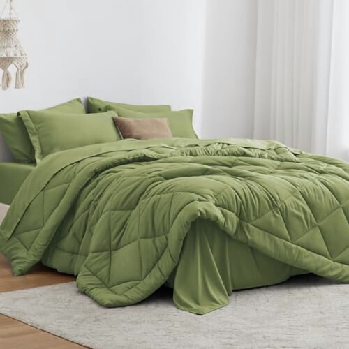 Olive Green Queen Comforter Set 7-Piece