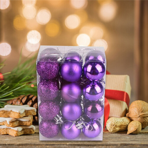 Purple Christmas Baubles Ornaments 24 pcs 1