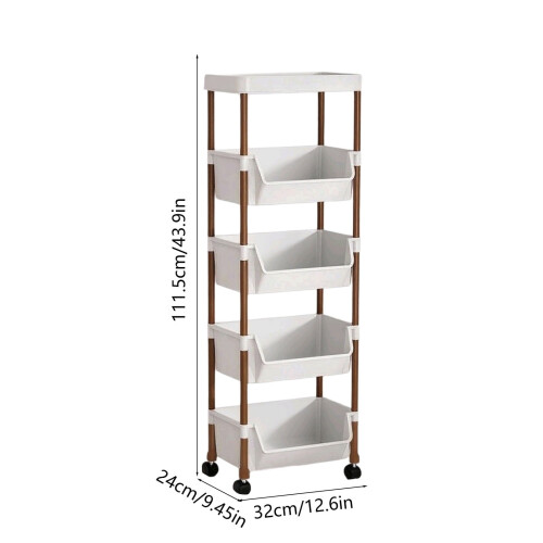 5-Tier Rolling Utility Cart with Locking Casters, Mobile Storage Rack for Kitchen & Restroom – Quick Assembly 2