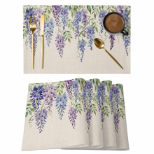 Set di 12 tovagliette antiscivolo con motivo glicine, effetto lino.