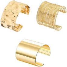 Set di 3 bracciali a polsino spessi in stile boho placcati in oro