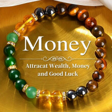 Long tiantian Crystal Money Attraction Bracelets Wealth for Women Green Jade Lucky Bracelet Beaded Tiger Eye Birthday Valentines Day Gifts