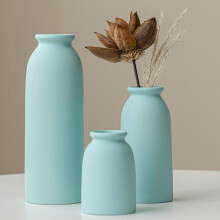 Ceramic Vase Set-3, Small Flower Vases for Decor, Modern Farmhouse Style, Decorative Vases for Pampas Grass & Dried Flowers, Distressed Finish (Blue)