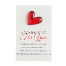 Pocket Hug with Greeting Card – Red Translucent Heart, “A Warm Hug for You”, Encouraging Gift for Valentine's, Birthday, Get Well & Daily Use