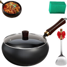 Uncoated Thick Iron Pot, Japanese Hand-Forged Wok, Artisan Unenameled Cast Iron Casserole, Rust-Free for Gas Stir-Fry – Round Bottom with Lid