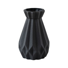 Black Frosted Vertical Line Ceramic Vase, 6x3.9x3in Modern Minimalist Home Decor Vase for Fresh Flowers, Living Room Centerpiece