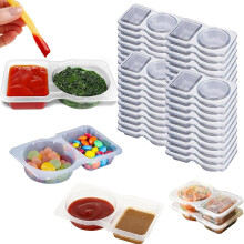 40 Sets Condiment Containers with Lids, Disposable Double Compartment Plastic Containers for Sauces, Snacks, Travel, Sampling, and Outdoor Meals