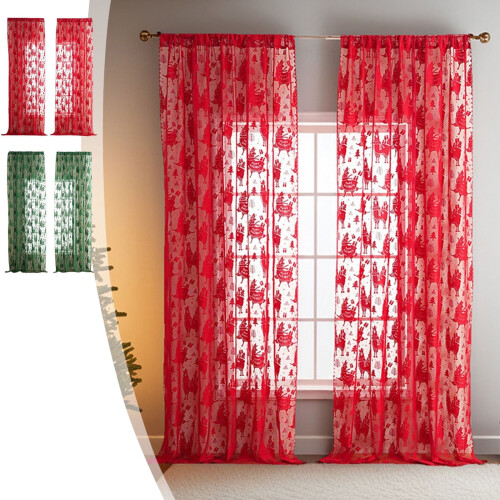 Julgardiner grön spets transparent set om 2 90x143 cm