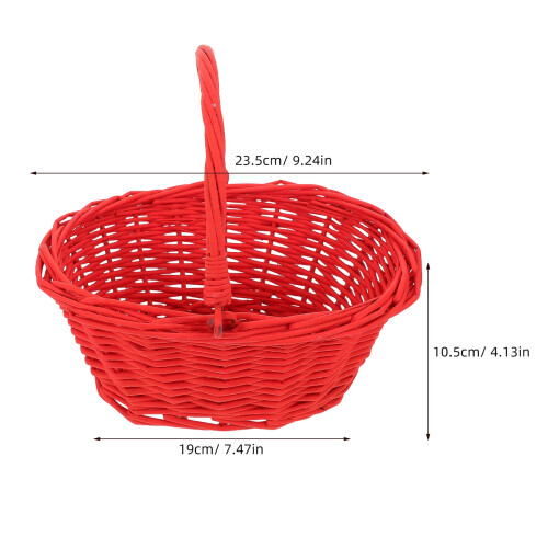 Versatile Red Rattan Storage Basket with Handle for Picnic and Fruit Organizer 1