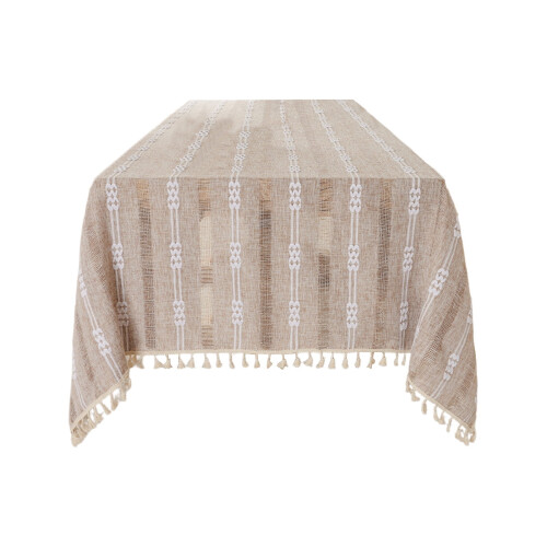 Khaki jacquardduk med dusker 135  86 cm polyester 1