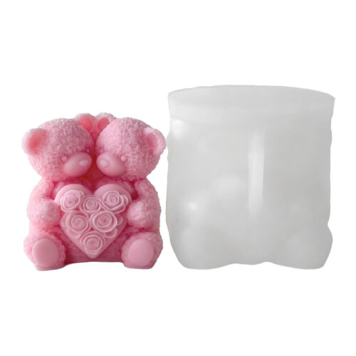 Molde de silicone 3D em formato de urso rosa para velas e resina (1 peça)