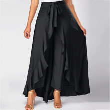 Gonna da donna casual Hakama con fiocco a foglia irregolare, vita alta, gonna culotte lunga