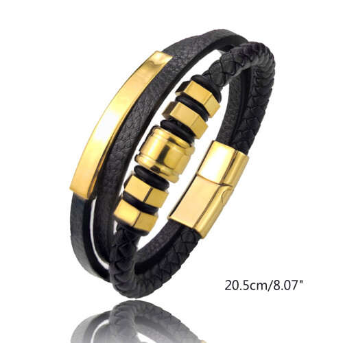 Schwarzes Lederarmband mit Edelstahlverschluss 2