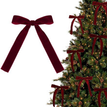 12 Pcs Wine Red Velvet Christmas Bows with Gold Twist Ties – Tree, Wreath & Party Decor – Compatible with Xmas Home Decor