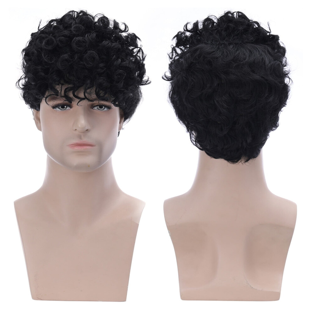 European And American Wigs For Men Short Curly Hair Black Chemical Fiber Wigs