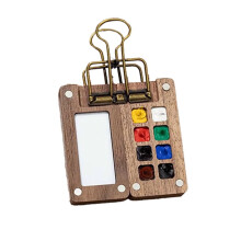 Mini-Aquarell-Reiseset, Holzpalette, 12 Näpfchen
