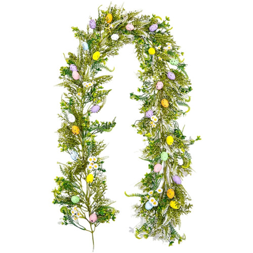 6.06ft Easter Egg & Flower Garland, Faux Plastic Greenery, 1